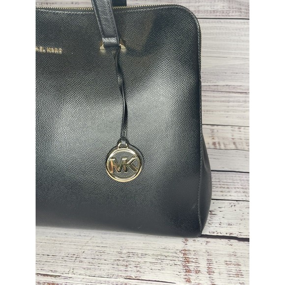 Michael Kors Houston Double Zip Crossgrain Leather Satchel NWOT Black Gold Color - Picture 5 of 16